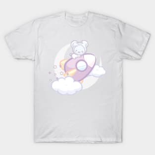 Fluffy Bunny Astronaut above Clouds and Moon T-Shirt